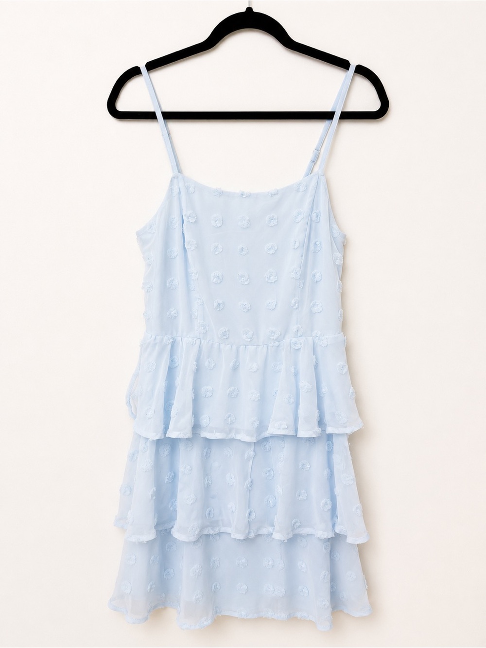 Mi Ami Francesca’s Blue Swiss Dot Tiered Ruffle Mini Dress M